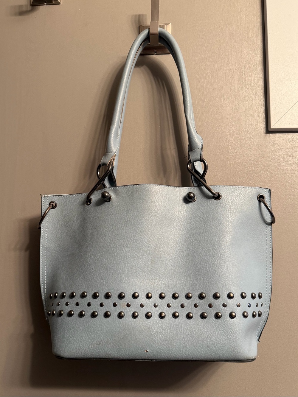 Light Blue Studded Tote Handbag